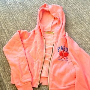 Vintage Havana bubblegum pink color zip hoodie. Paris Tennis Club Kids logo